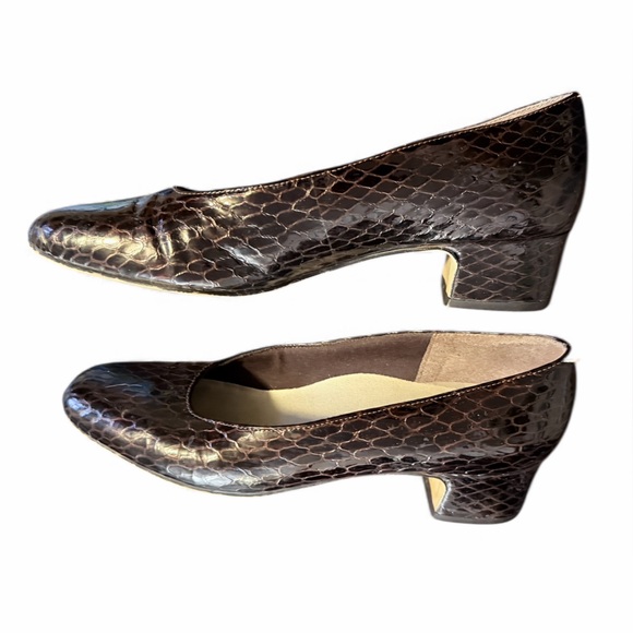 Vintage Shelby Brown Snakeskin Leather Block Pumps Women's Size 8 - Picture 7 of 11